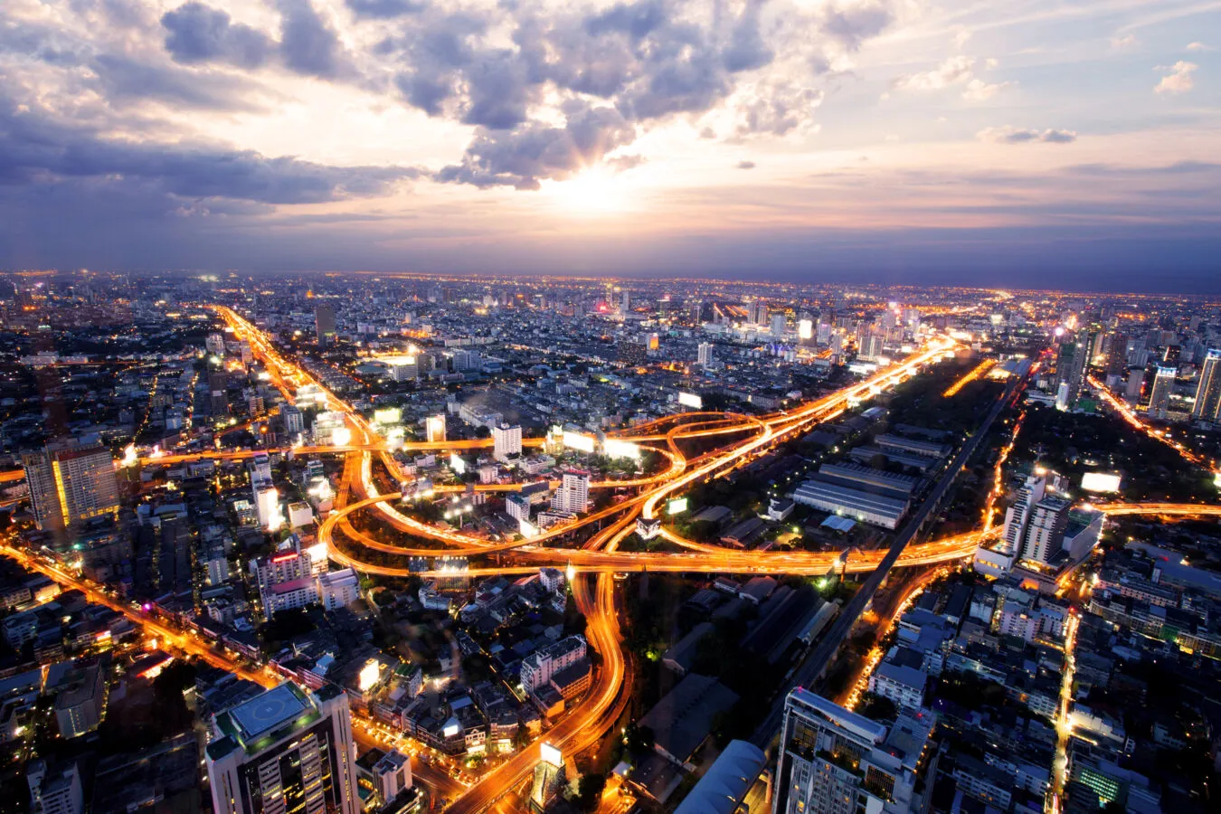 A busy city viewed from above.