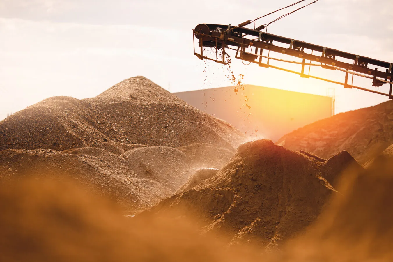 Sun shines on the mining machine in a quarry.