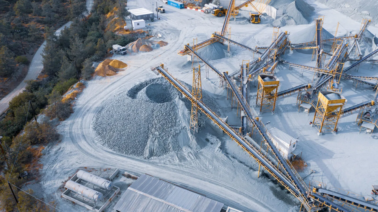 A snowy winter day at a quarry.